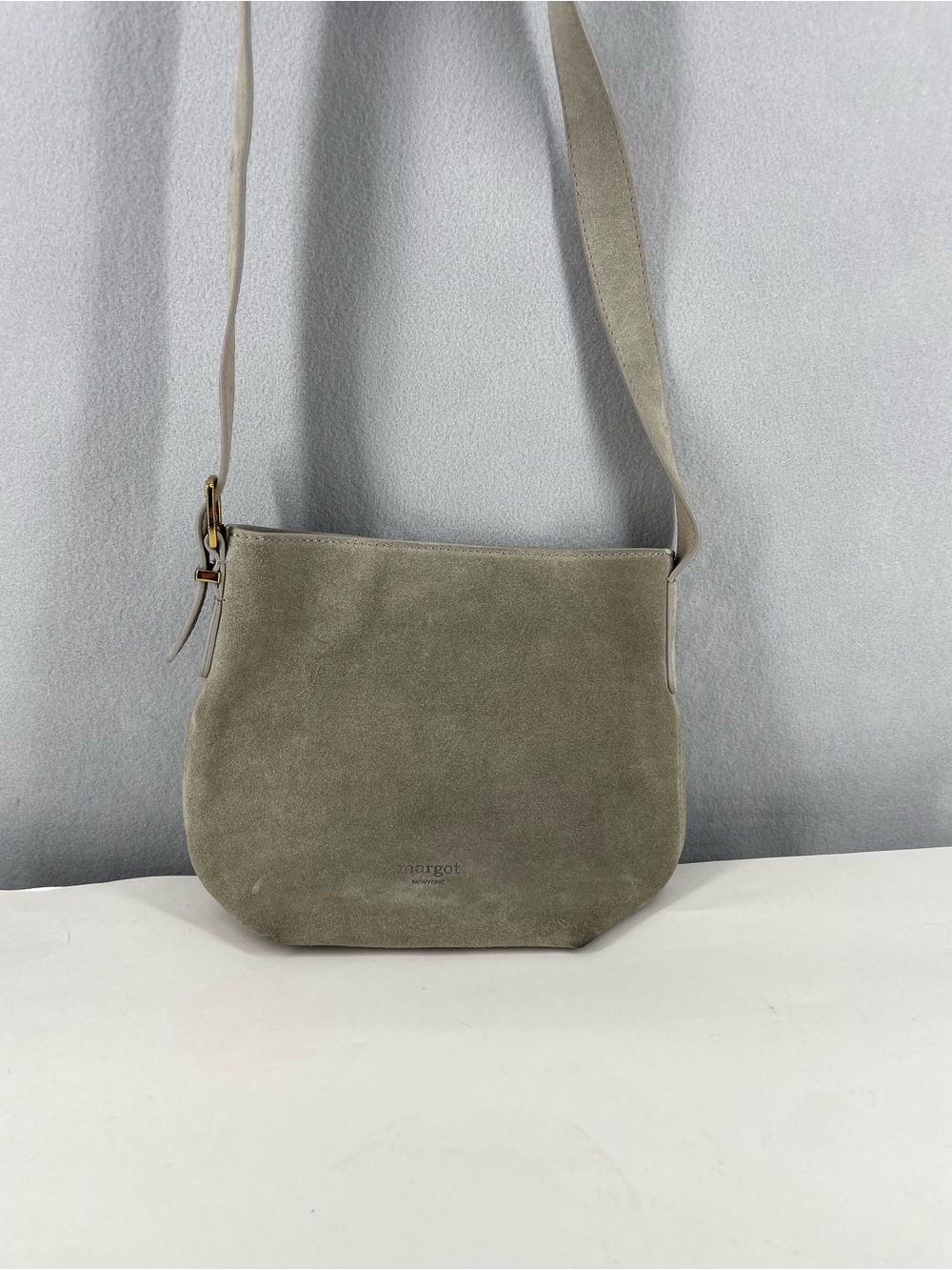 Margot New York Kaye Mini Bucket Bag Suede Green Leather Crossbody Purse